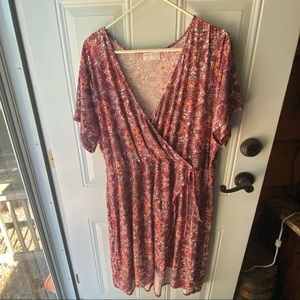 Pink & Orange Mock Wrap Dress